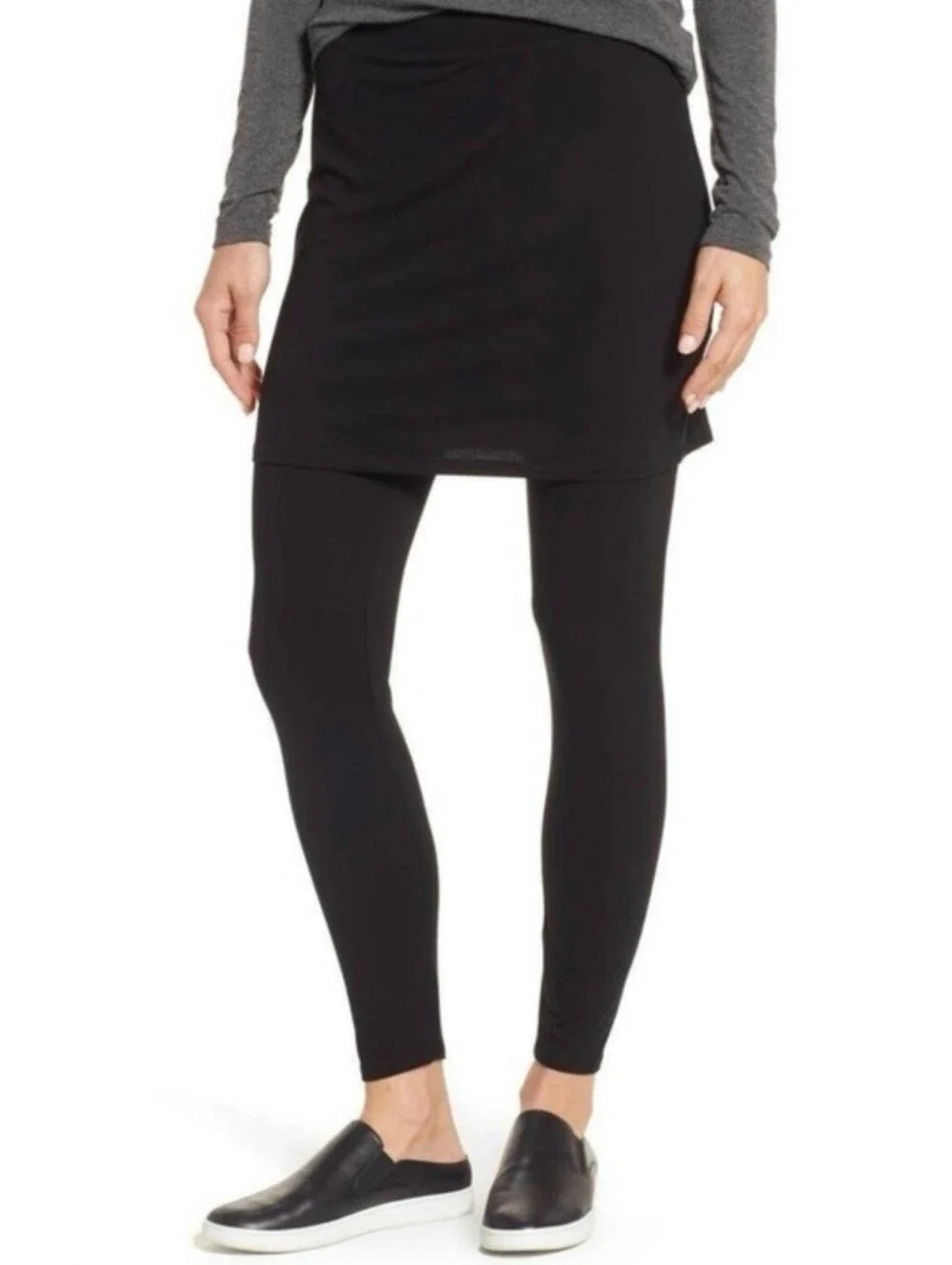 ​Eileen Fisher Skirted Leggings M Black Pull On Layered Lagenlook Quiet Luxury - Picture 2 of 5